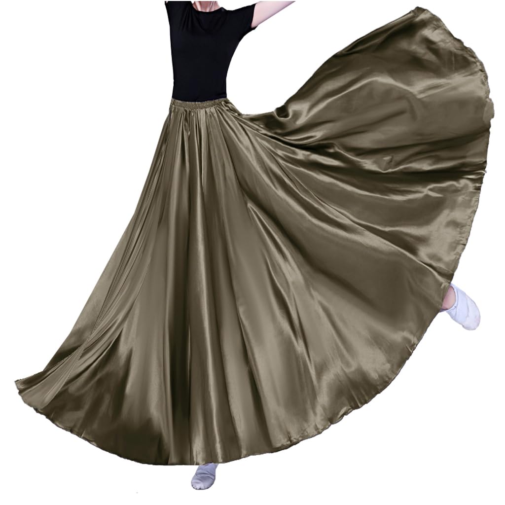 Women Long Tulle Shiny Satin Maxi Flowy Dance Skirt