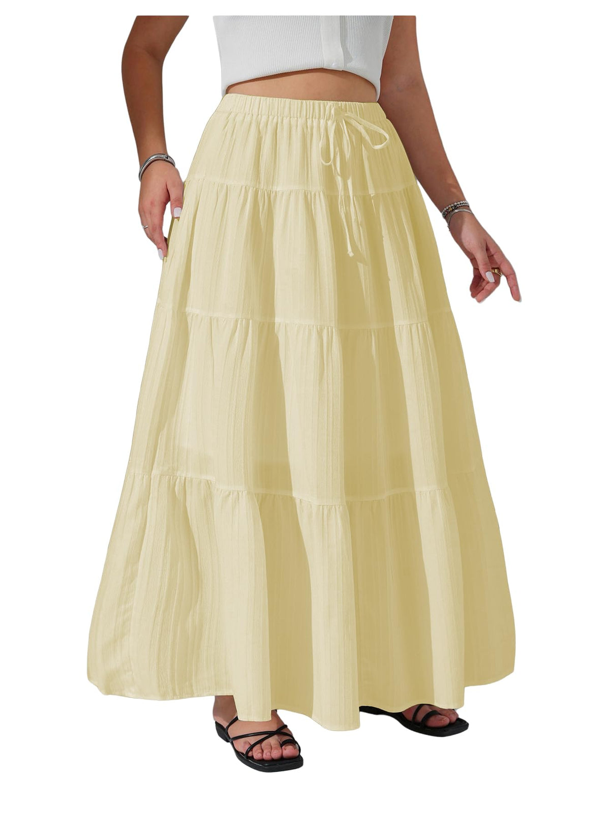 Verdusa Women's Boho Flowy Ruffle Long Maxi Skirt Summer Beach Outfits