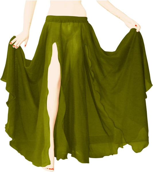 Indian Trendy Women's Full/Ankle Length 2 Front Slit Chiffon Skirt Full Circle Swing Belly Dance 9 Yard