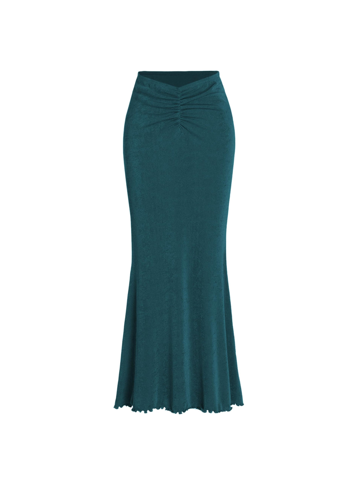 CIDER High Waist Skirts for Women Mermaid Skirt Fishtail Ruched Bodycon Long Maxi Skirt Lettuce Trim Stretchy