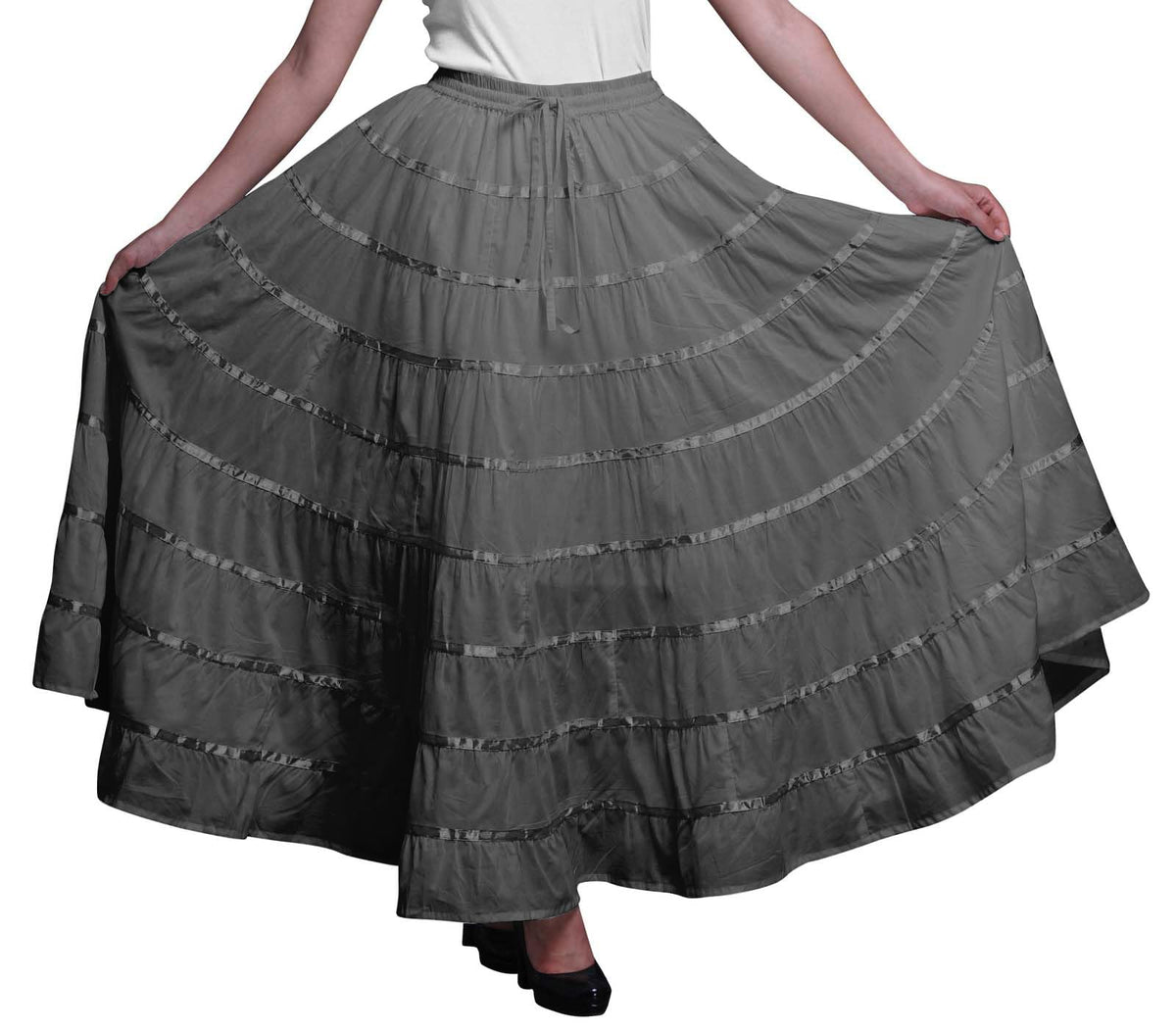 Solid Long Maxi Cotton Beach Wear Skirt for Women Elastic Waist Skirt Summer Wear