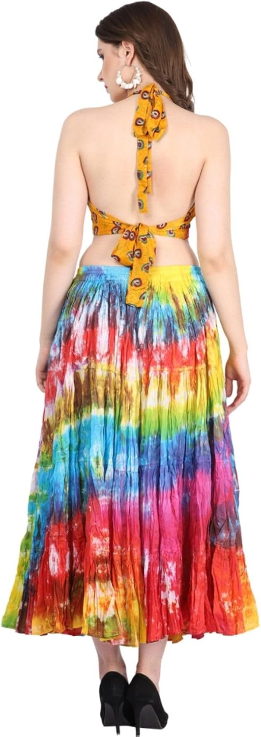 Wevez Women's 25 Yard Casual High Waist Long Maxi Skirt with Elastic Waistband Flared Cotton Skirts for Women