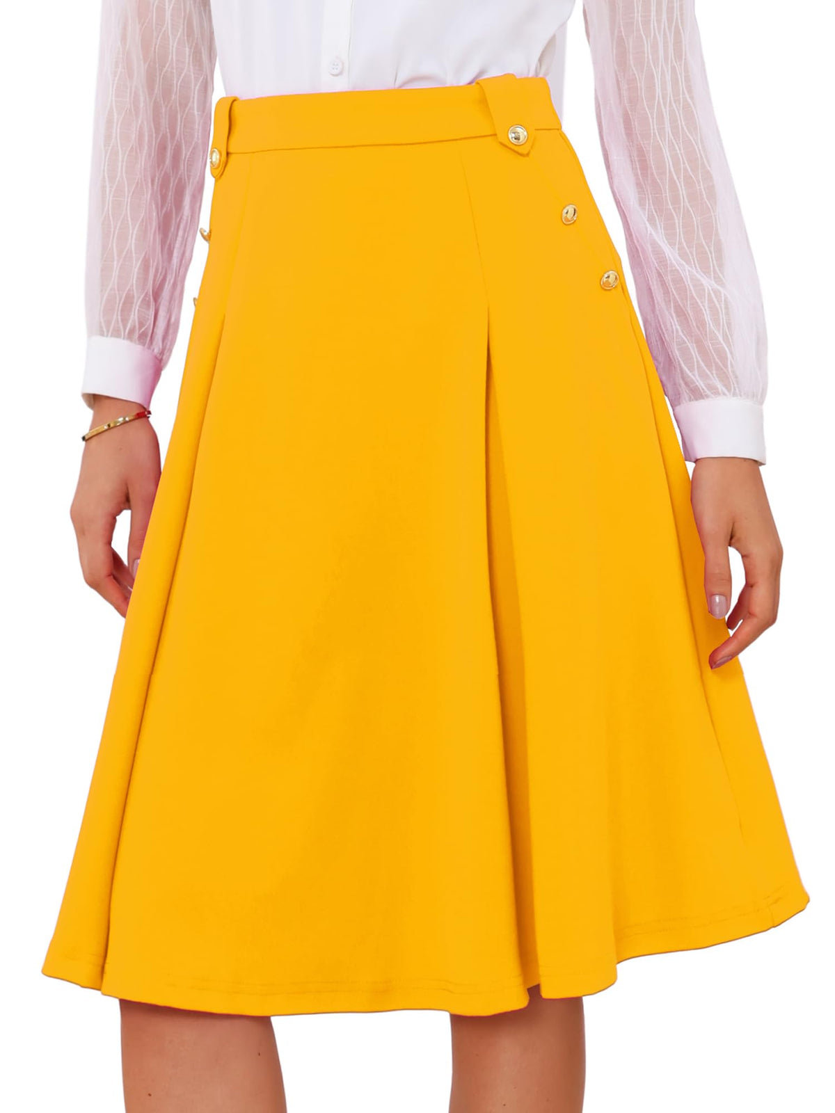 Allegra K Women Vintage High Waist A-Line Pleated Midi Business Skirt