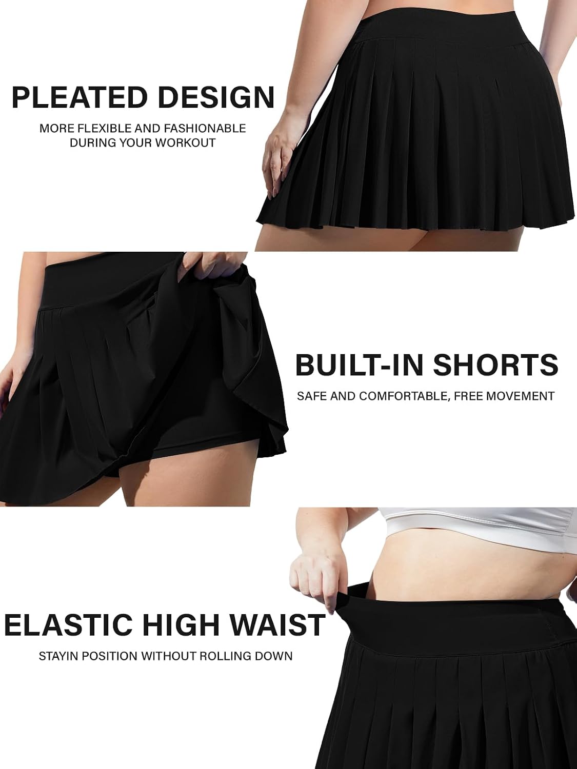 Moon Wood Women's Plus Size Pleated Tennis Skirt with Shorts High Waisted Lightweight Athletic Golf Skorts Workout Skirts