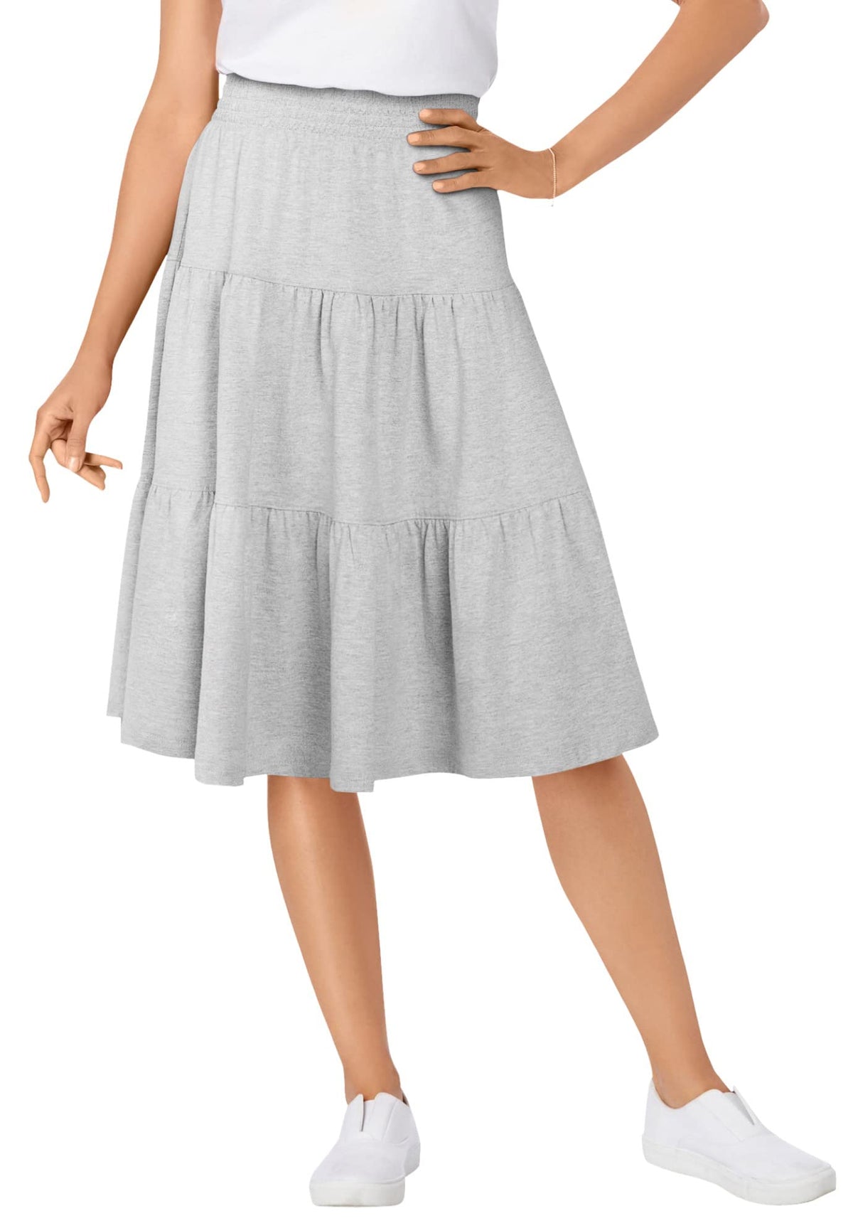 Woman Within Elastic-Waist Knit Tiered Skirt