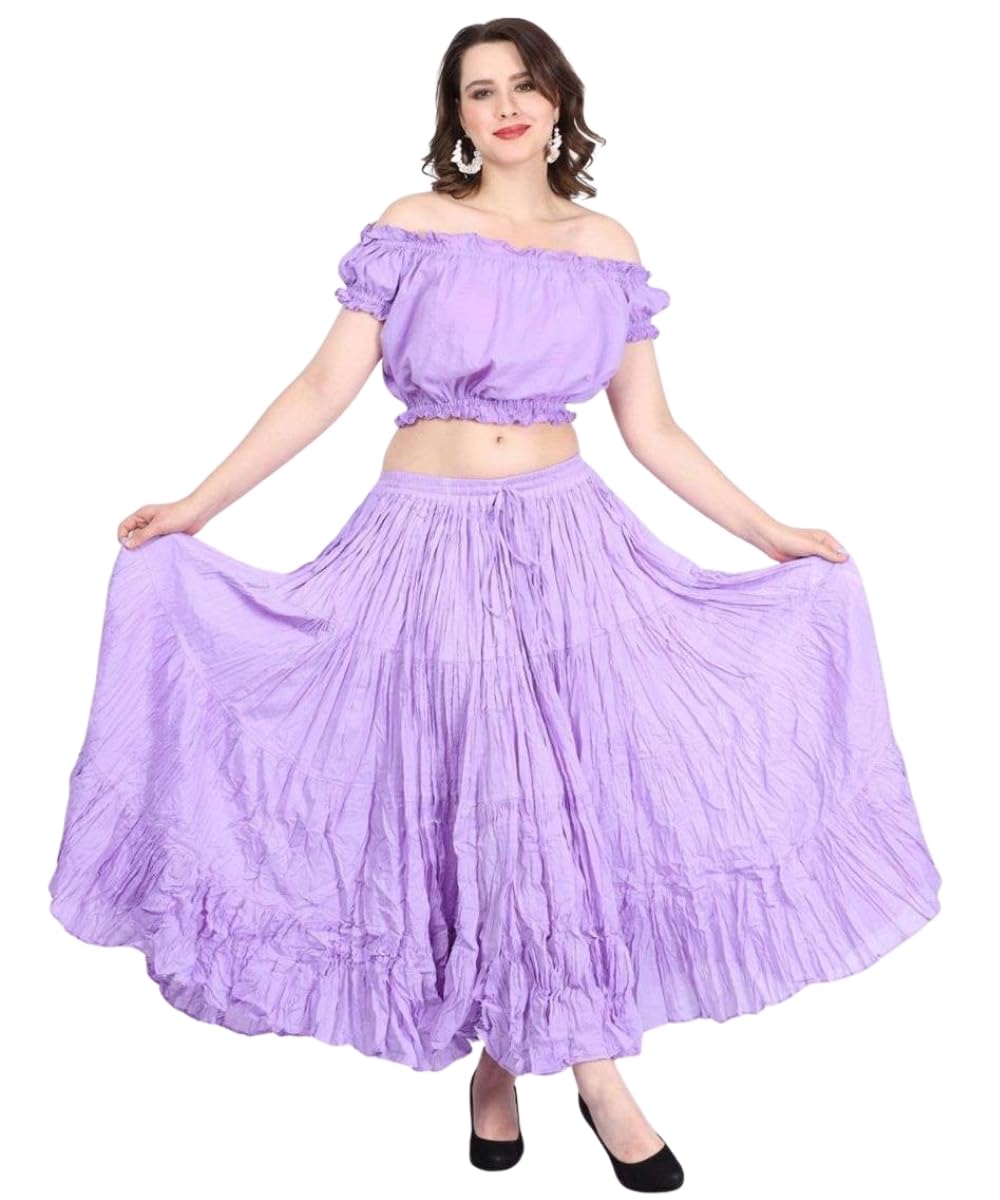 Wevez® Women's Plus Size Maxi Skirt Gypsy 25 Yard Long Flowy Solid Color Cotton Renaissance Skirt