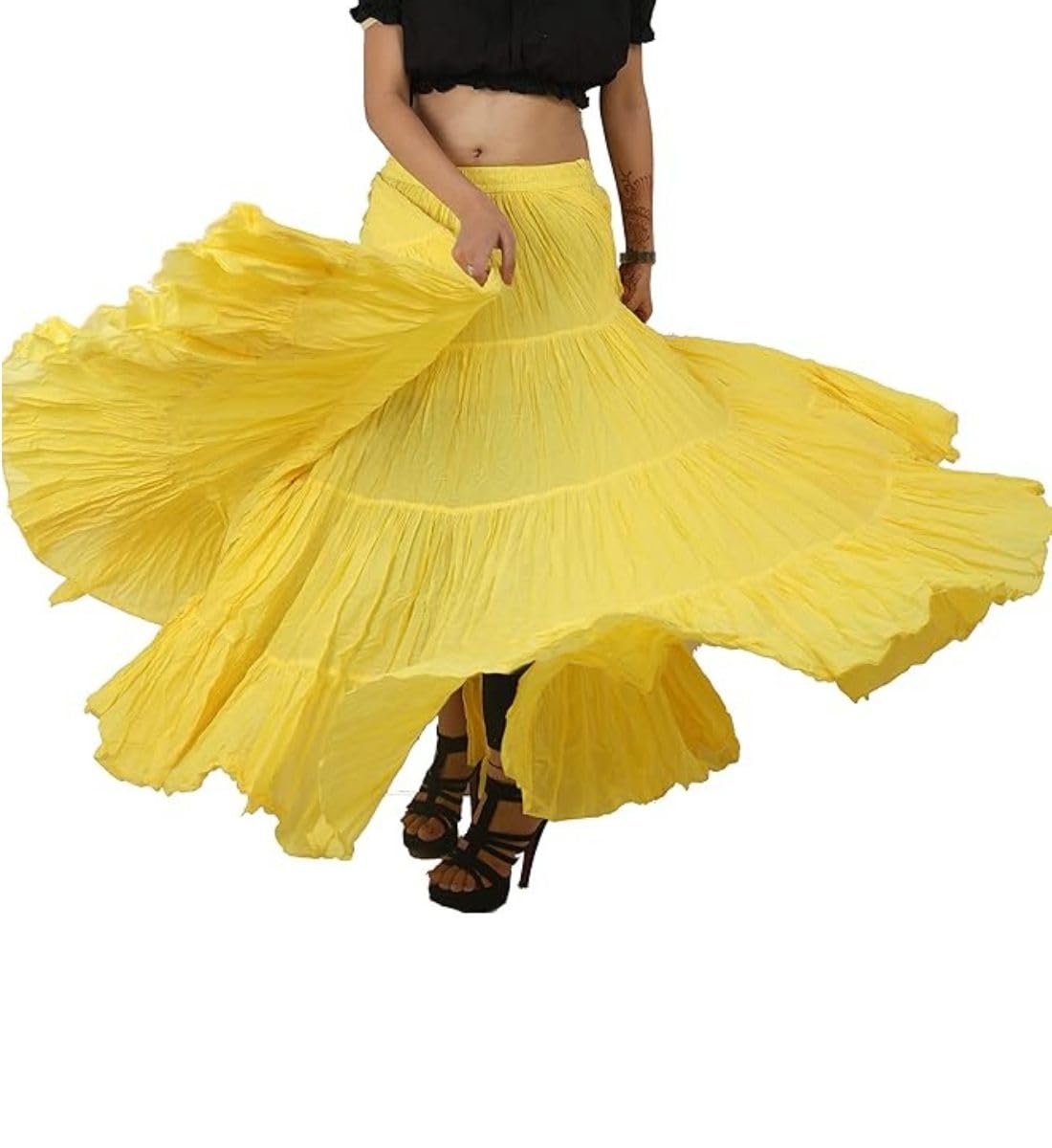 Wevez® Women's Plus Size Maxi Skirt Gypsy 25 Yard Long Flowy Solid Color Cotton Renaissance Skirt
