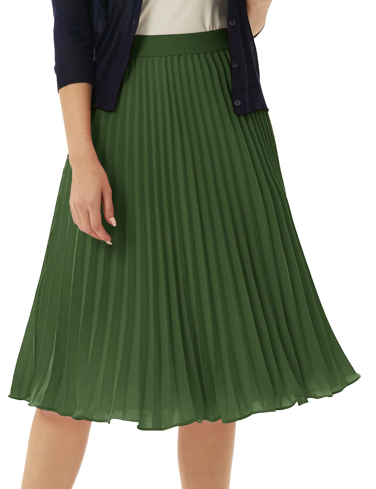 GRACE KARIN Pleated Midi Skirt for Women Chiffon A-Line Outfits