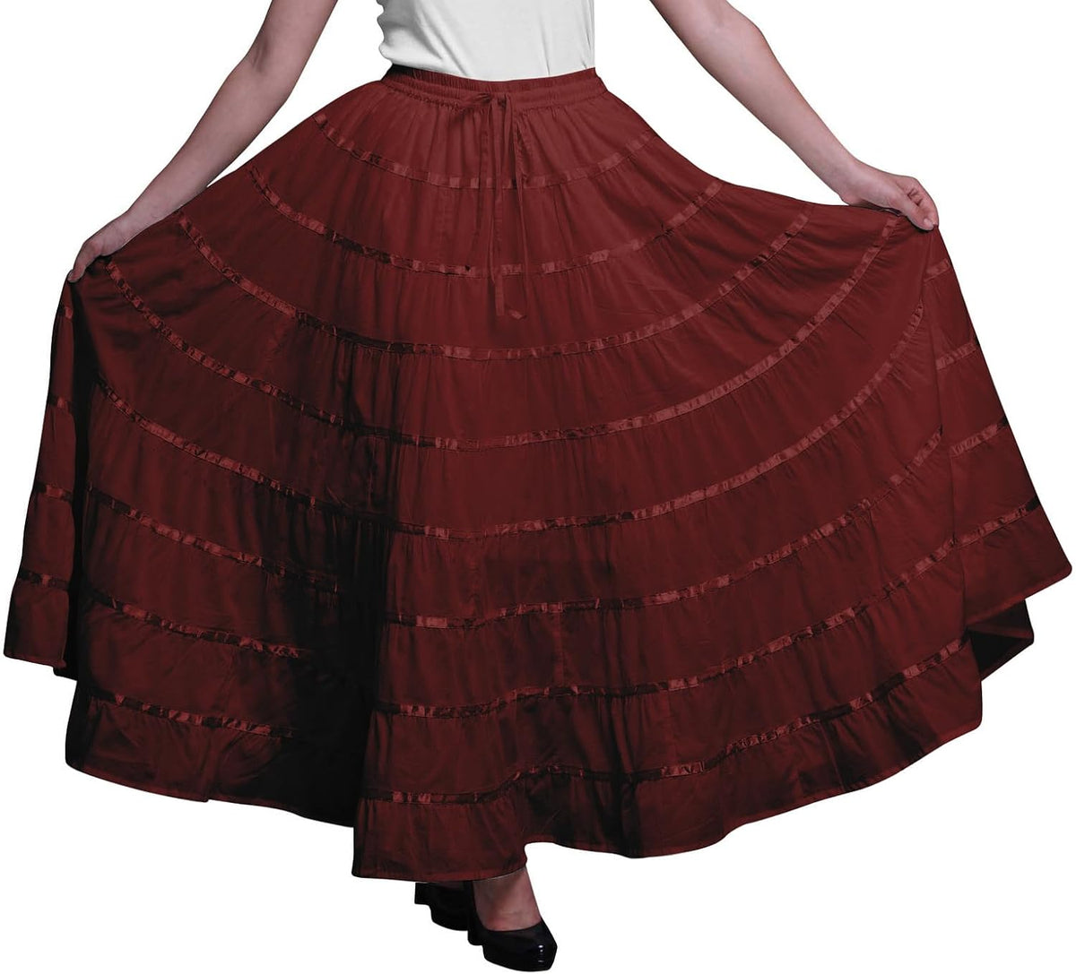 Solid Long Maxi Cotton Beach Wear Skirt for Women Elastic Waist Skirt Summer Wear