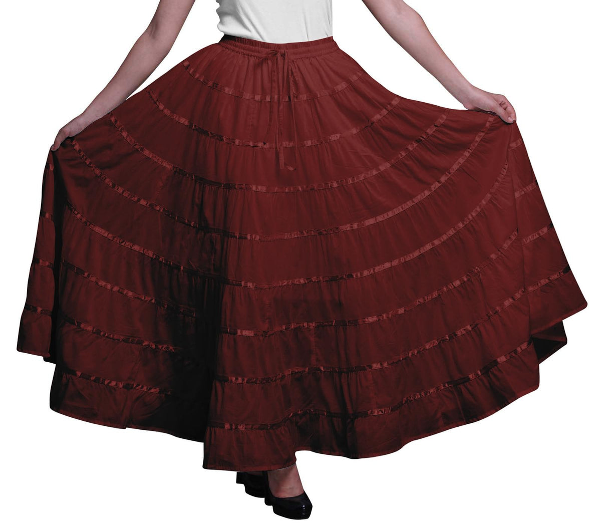 Solid Long Maxi Cotton Beach Wear Skirt for Women Elastic Waist Skirt Summer Wear