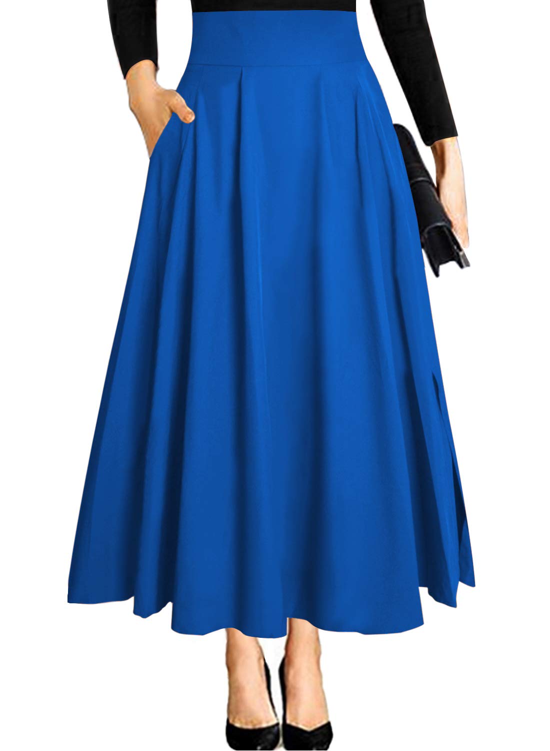 RANPHEE Women's Ankle Length High Waist A-line Flowy Long Maxi Skirt with Pockets