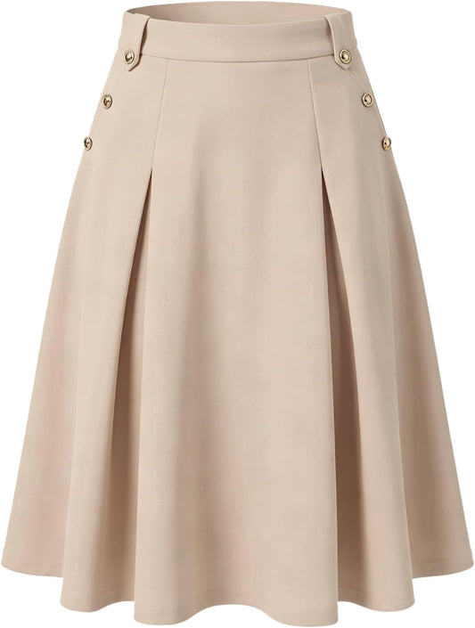 Allegra K Women Vintage High Waist A-Line Pleated Midi Business Skirt