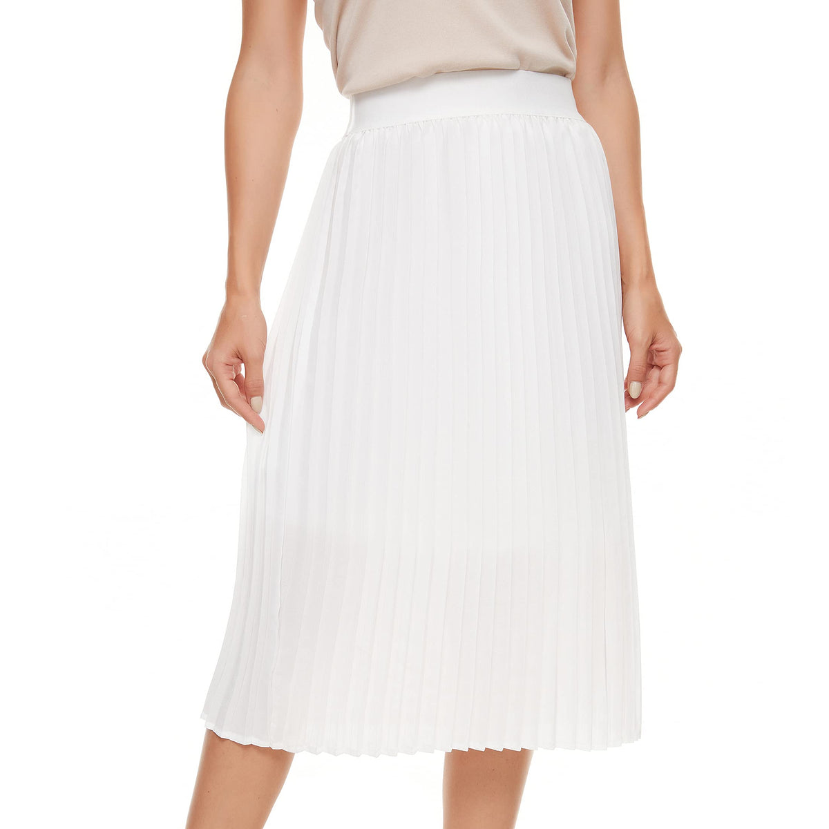 Womens Pleated Midi Skirt,High Waist Swing Boho Pleated Skirt Casual Chiffon Elastic A-line Long Skirts