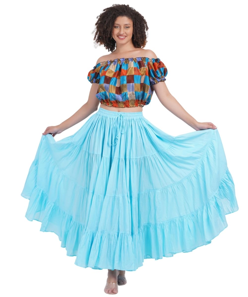 Wevez® Women's Plus Size Maxi Skirt Gypsy 25 Yard Long Flowy Solid Color Cotton Renaissance Skirt