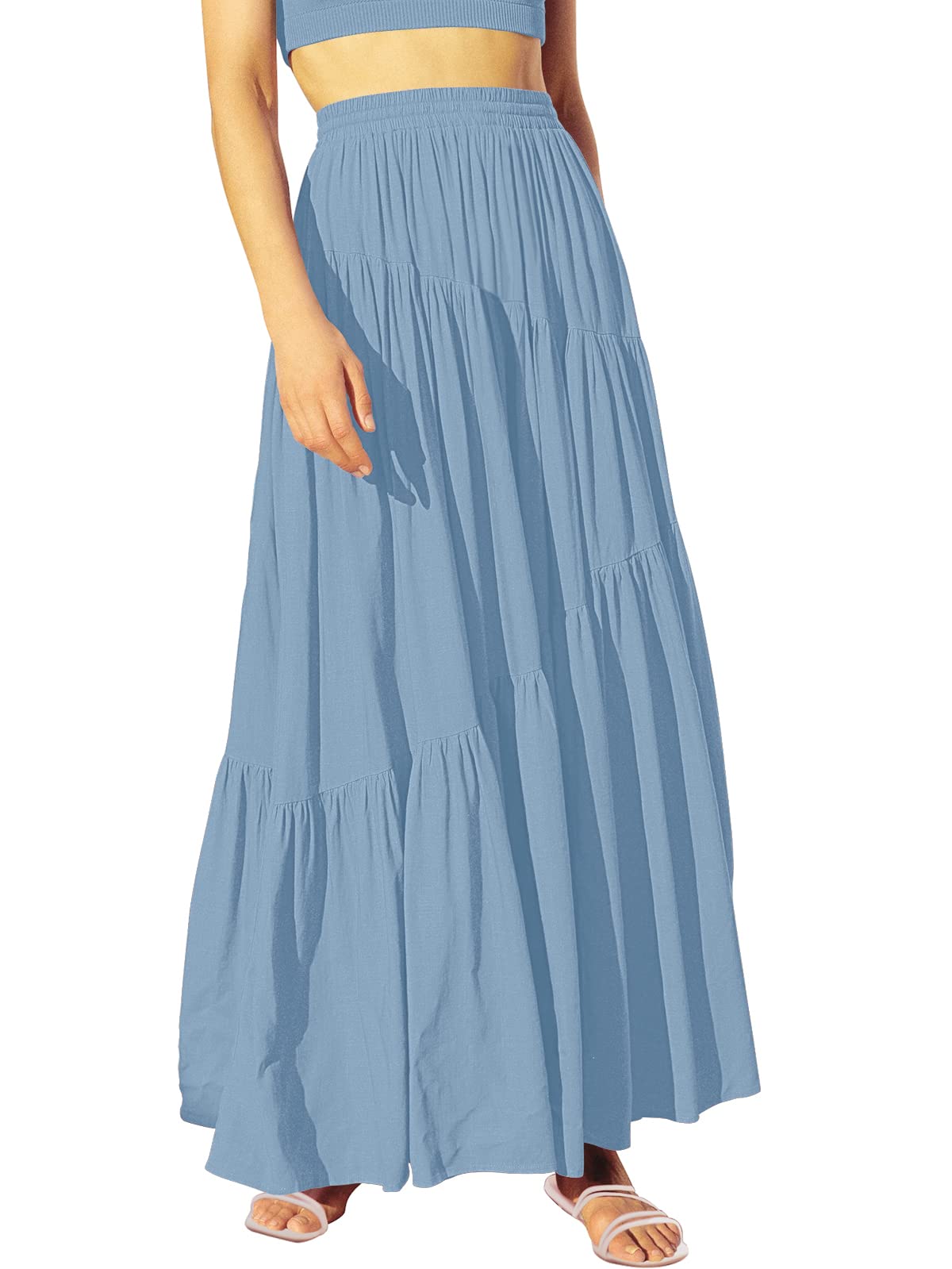 ANRABESS Women’s Summer Boho Flowy Maxi Skirts with Pockets