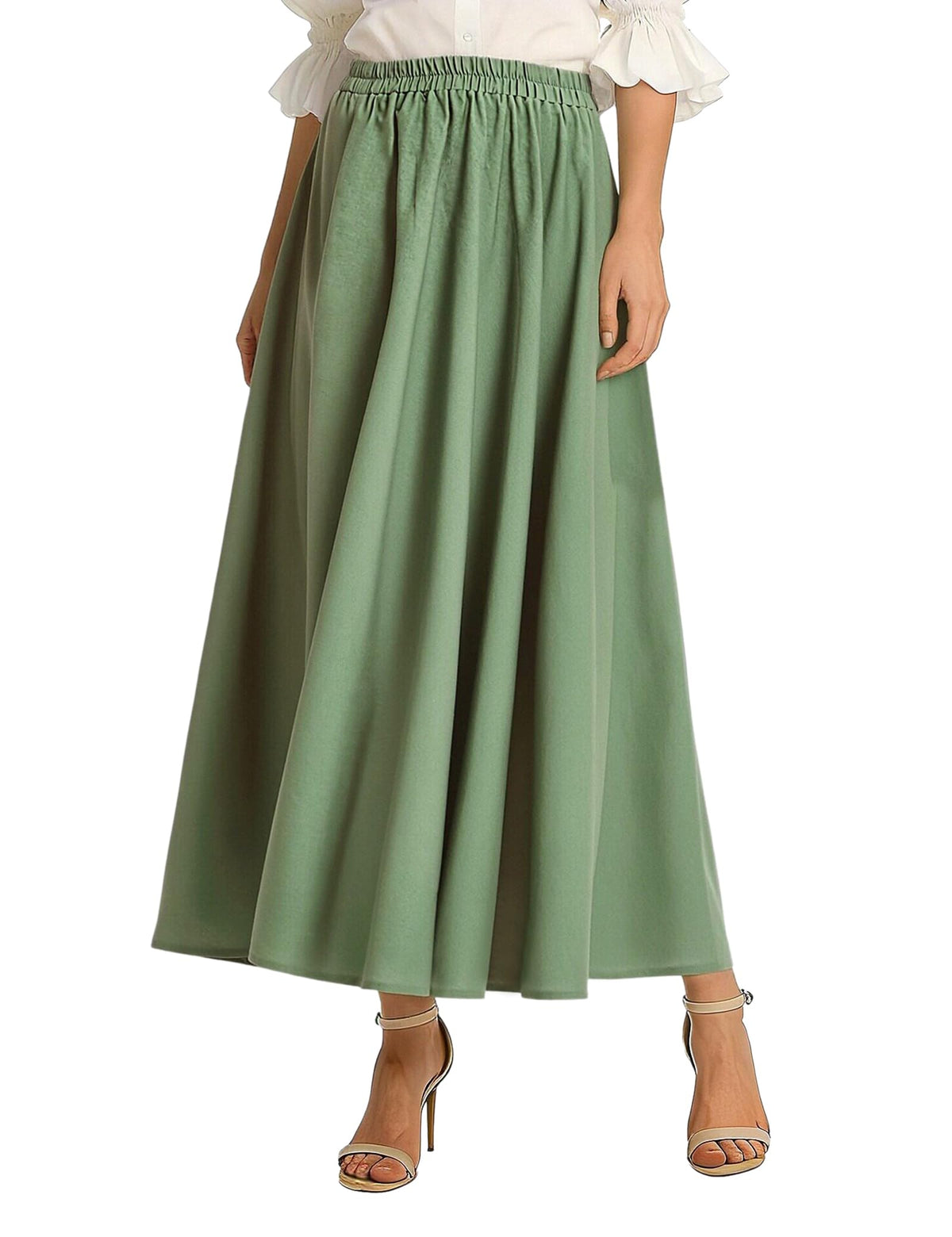 Soojun Women's Solid Cotton Linen Retro Vintage A-line Long Flowy Skirts