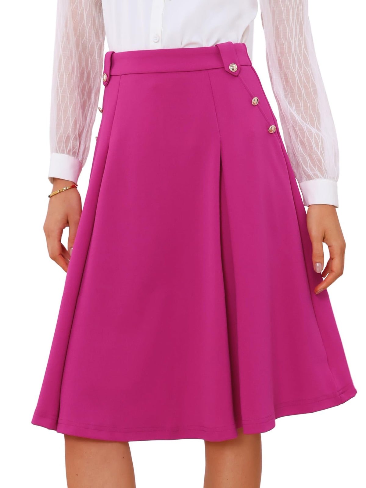 Allegra K Women Vintage High Waist A-Line Pleated Midi Business Skirt