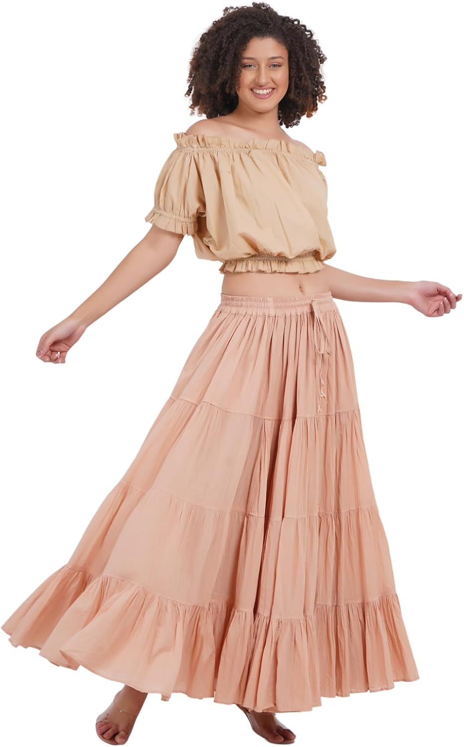 Wevez® Women's Plus Size Maxi Skirt Gypsy 25 Yard Long Flowy Solid Color Cotton Renaissance Skirt