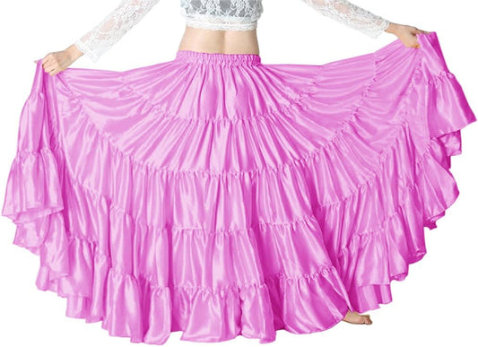 Indian Trendy Women's Satin 12 Yard 5 Tiered Gypsy Belly Dance Skirt Flamenco