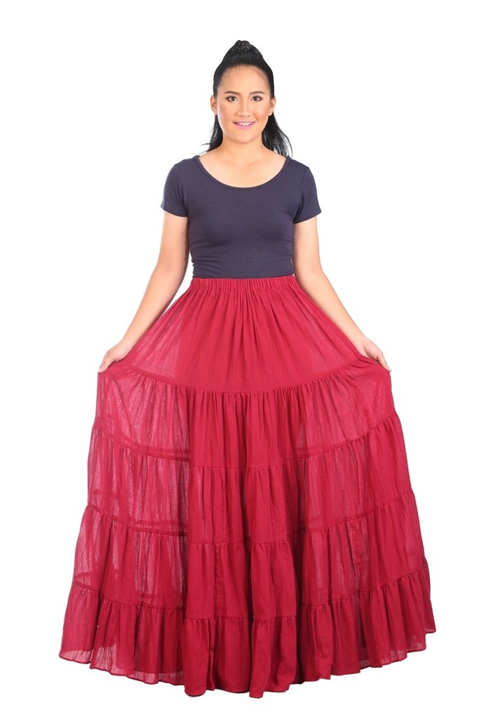 Lannaclothesdesign Women's Cotton Long Ruffle Maxi Skirt