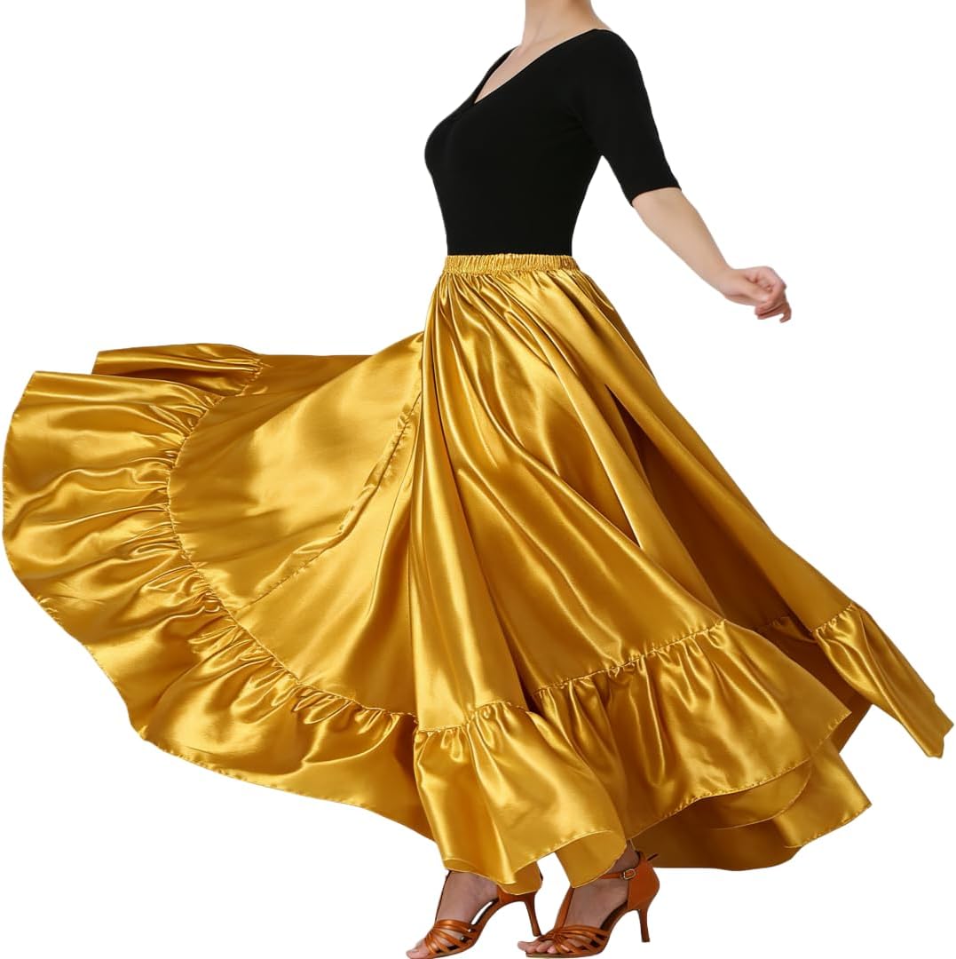 38" Satin Ruffle Long Dance Skirt for Women