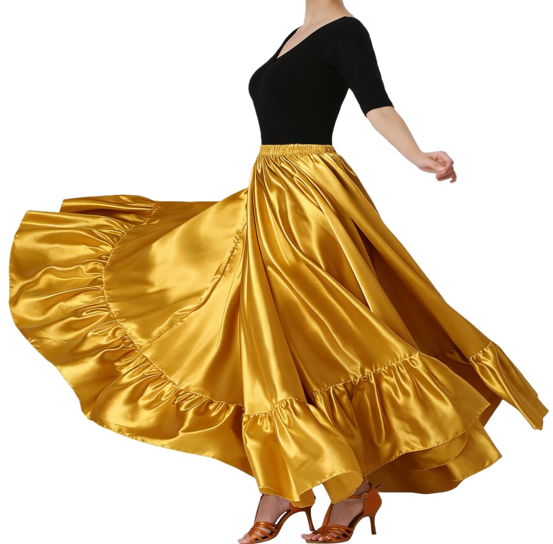 38" Satin Ruffle Long Dance Skirt for Women