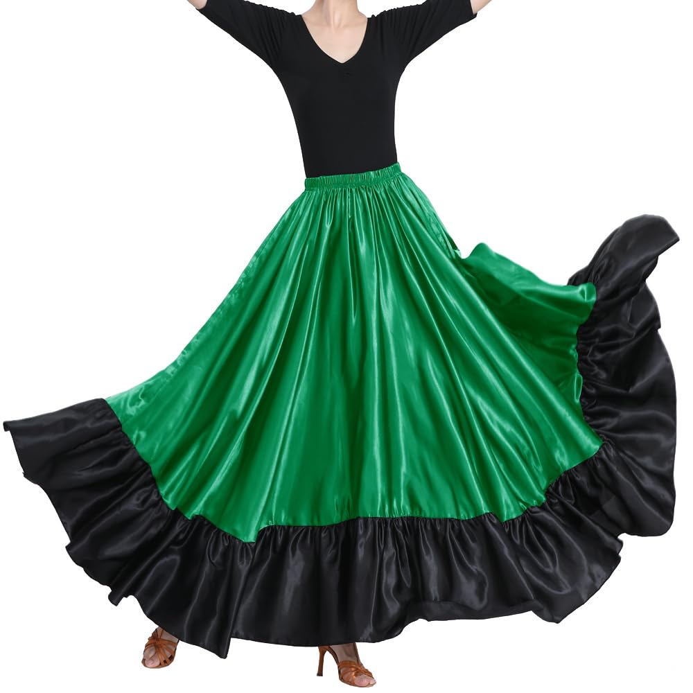 38" Satin Ruffle Long Dance Skirt for Women