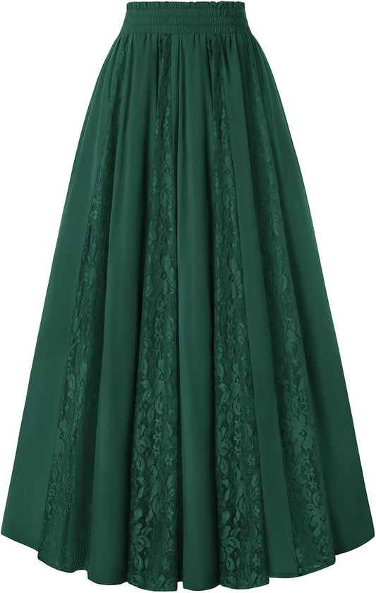 Scarlet Darkness Maxi Skirt for Women Lace Flowy Long Renaissance Skirts