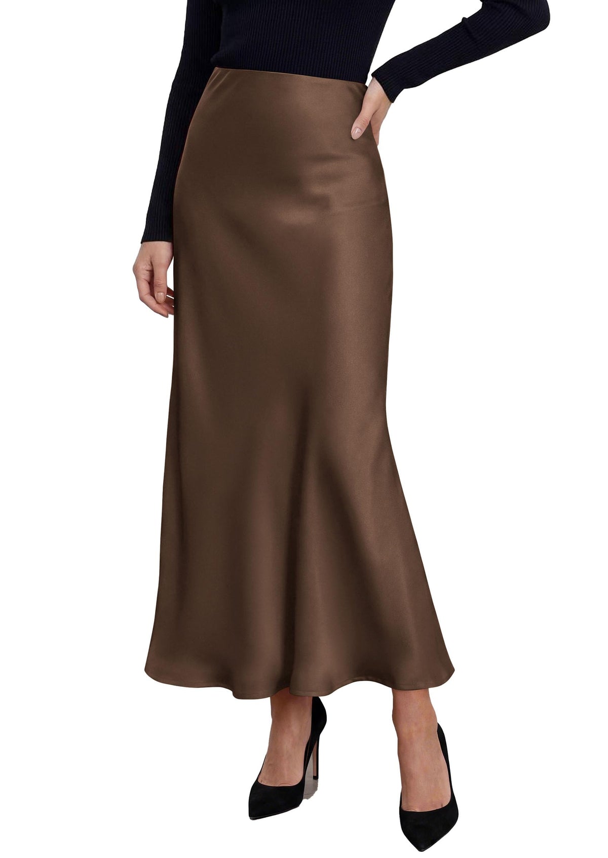 PRETTYGARDEN Women's Silk Satin Maxi Skirts Fall Clothes