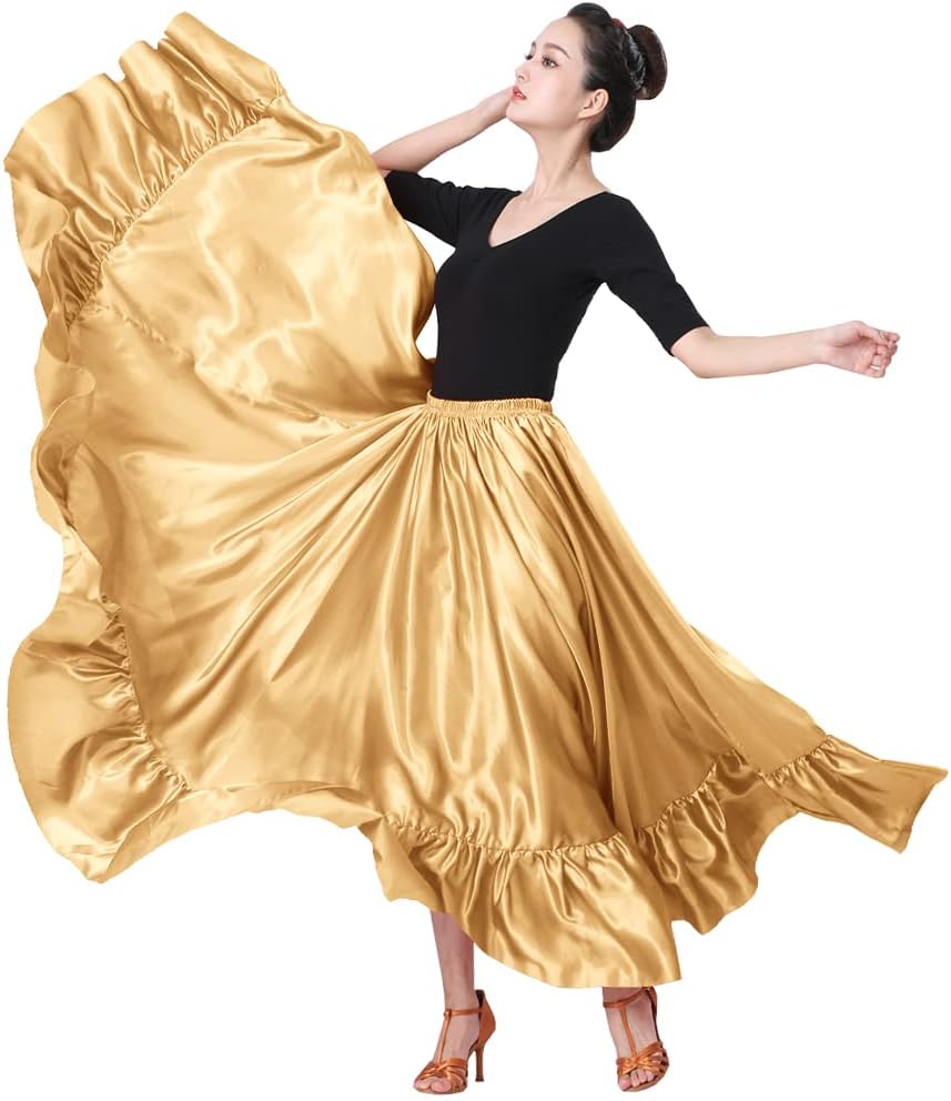 SANCAN Ruffle Long Full Folklorico Mexican Bomba y Plena Dance Skirt for Women