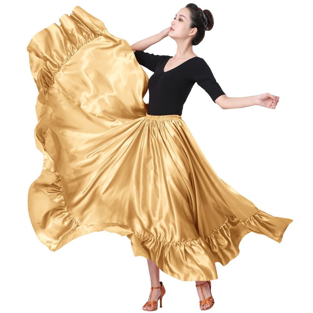 SANCAN Ruffle Long Full Folklorico Mexican Bomba y Plena Dance Skirt for Women