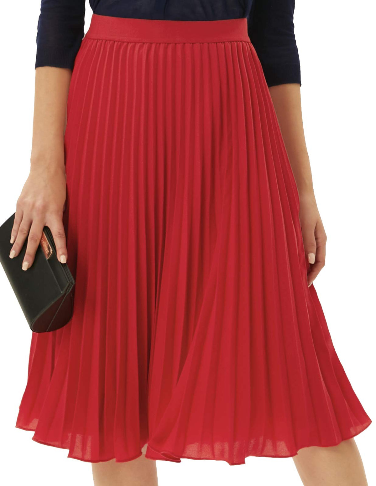GRACE KARIN Pleated Midi Skirt for Women Chiffon A-Line Outfits