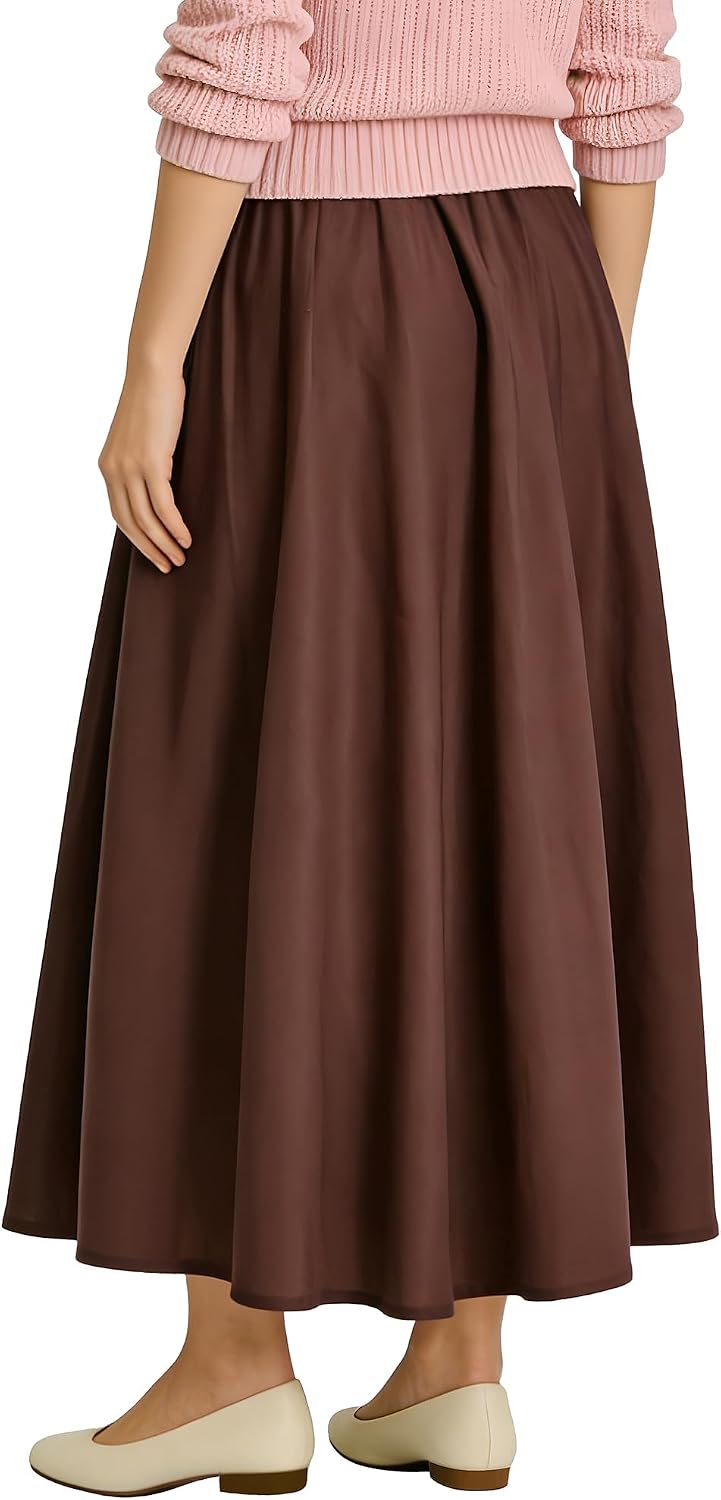 Soojun Women's Solid Cotton Linen Retro Vintage A-line Long Flowy Skirts