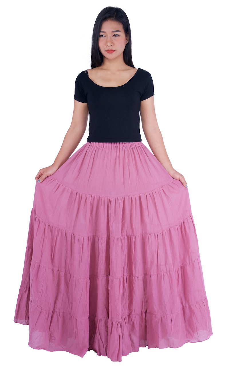 Lannaclothesdesign Women's Cotton Long Ruffle Maxi Skirt
