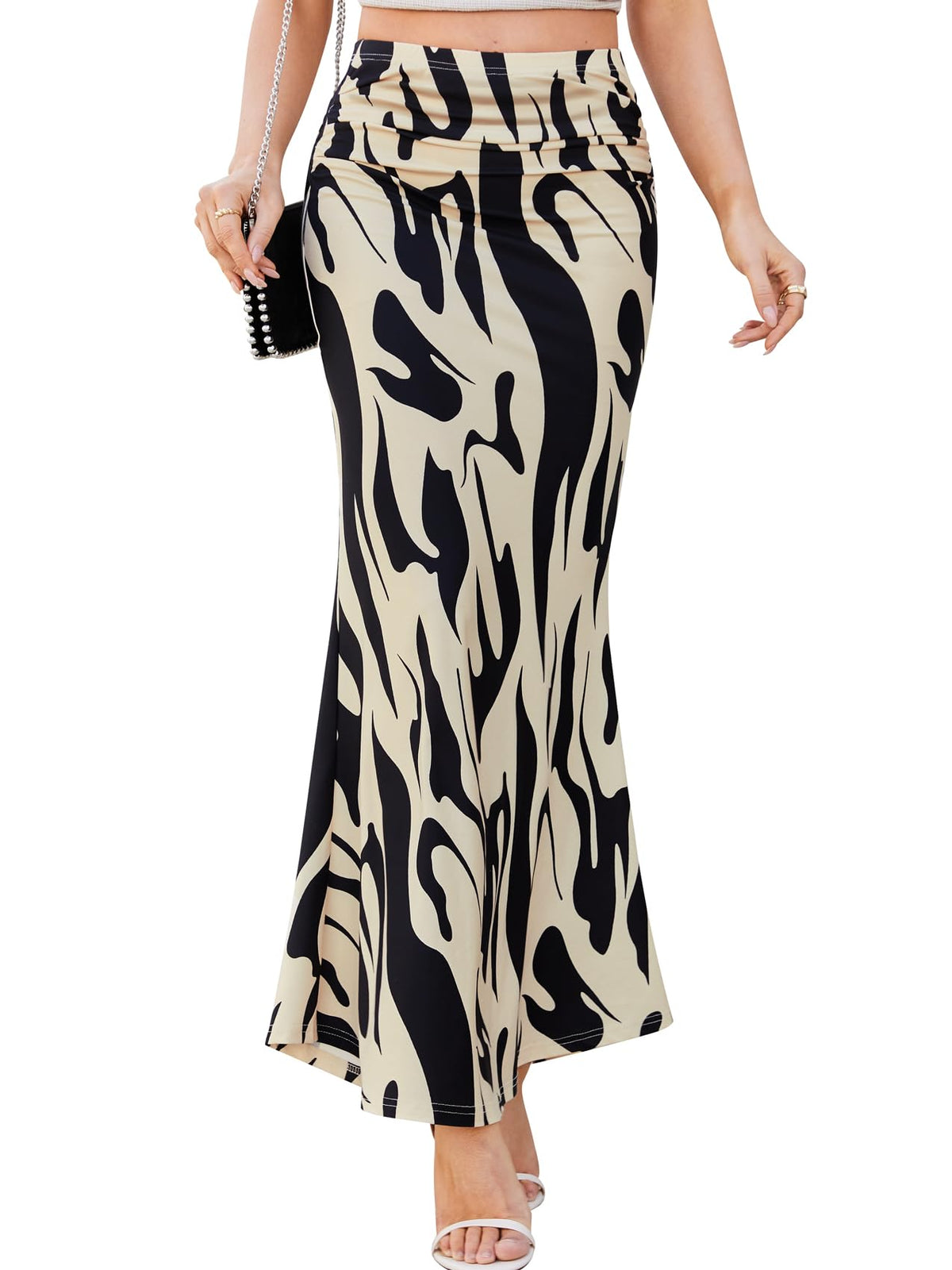 BAISHENGGT Womens Boho Maxi Skirts High Waisted Ruched Mermaid Long Skirt