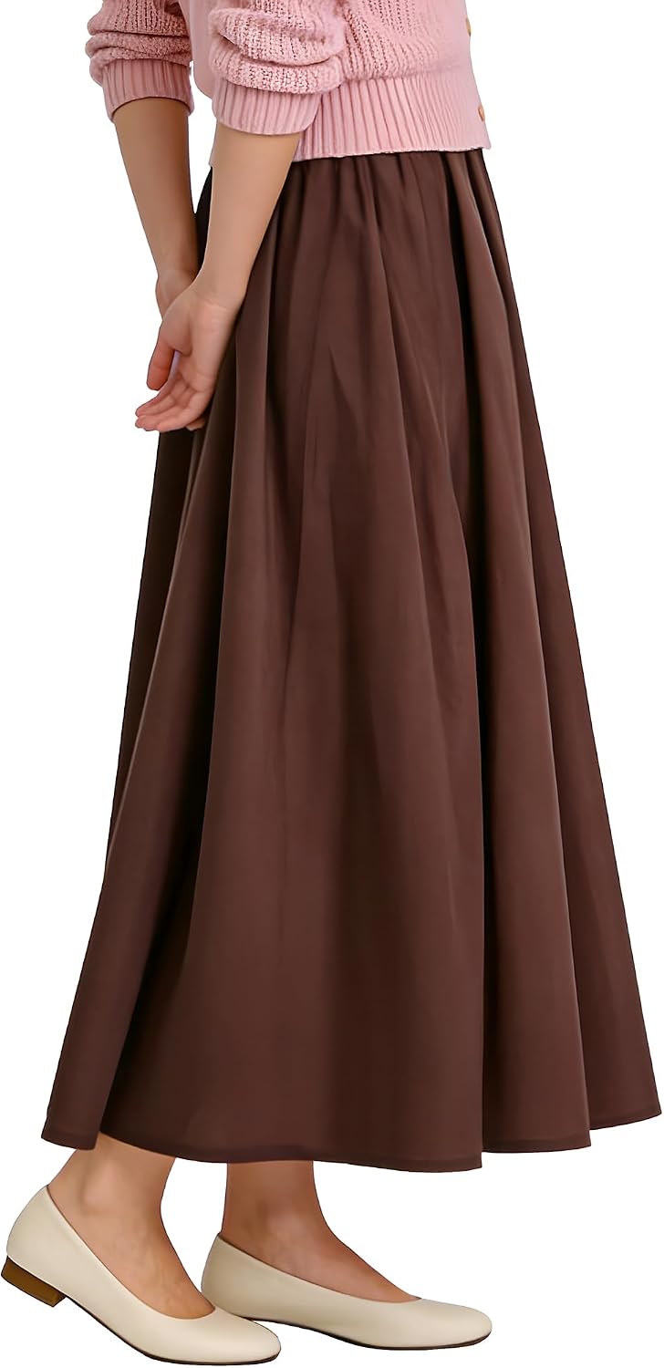 Soojun Women's Solid Cotton Linen Retro Vintage A-line Long Flowy Skirts