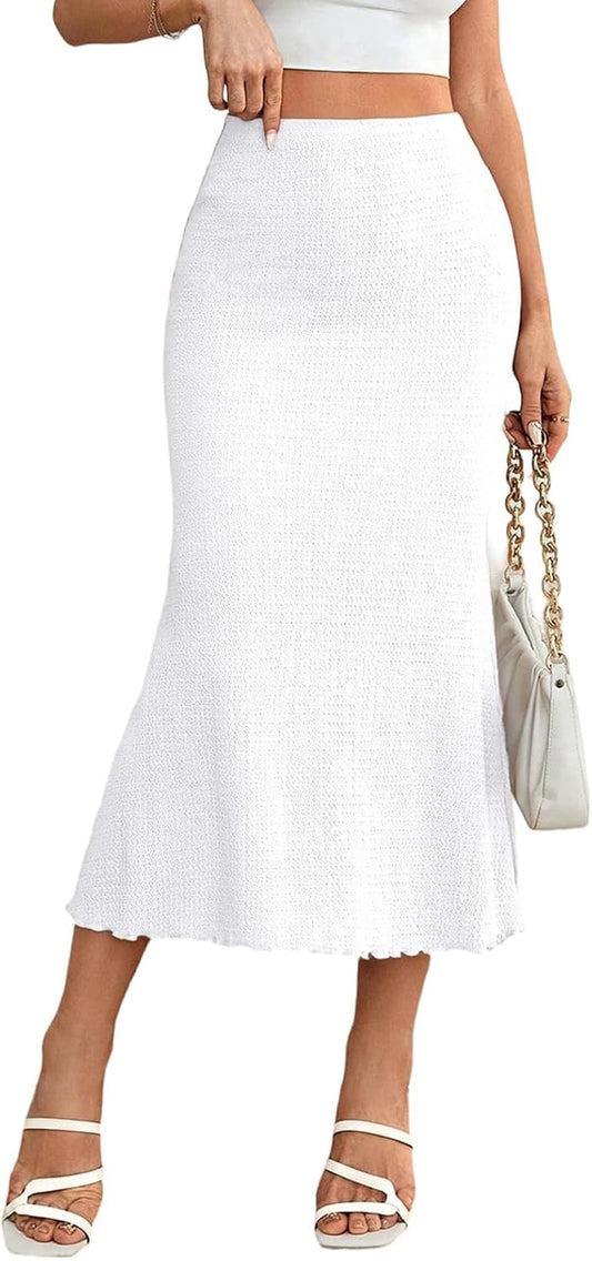 Women's Maxi Skirt Ruched Side Slit Thigh Elegant Bodycon Pencil Skirts
