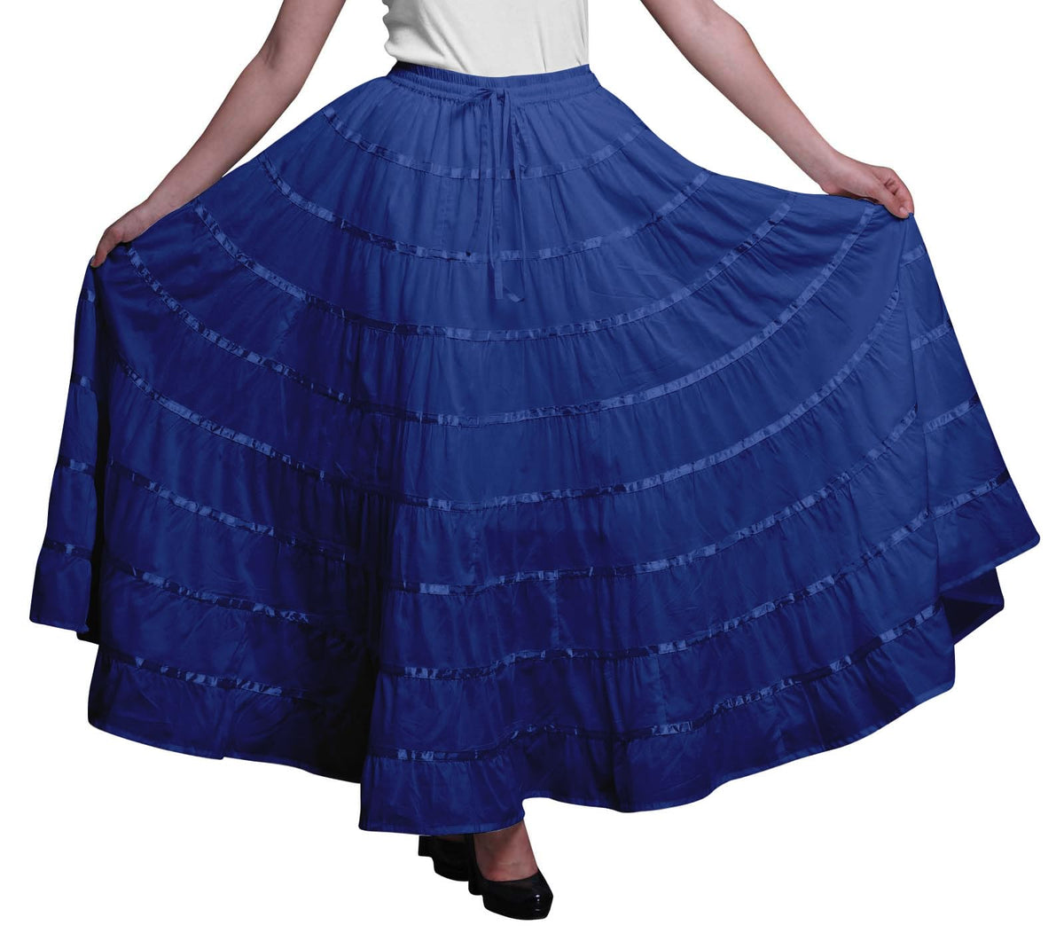 Solid Long Maxi Cotton Beach Wear Skirt for Women Elastic Waist Skirt Summer Wear
