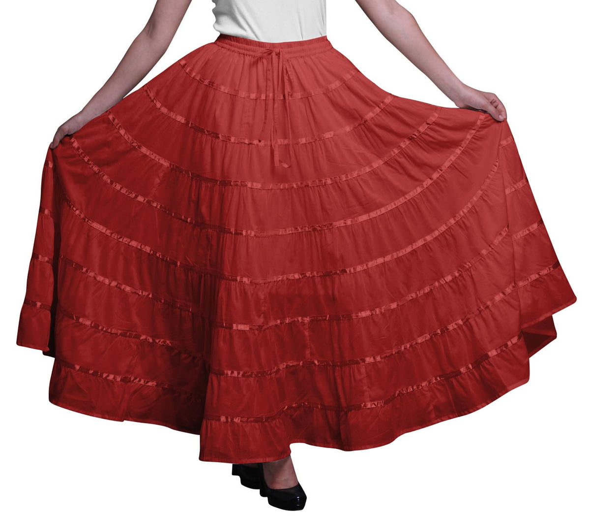 Solid Long Maxi Cotton Beach Wear Skirt for Women Elastic Waist Skirt Summer Wear