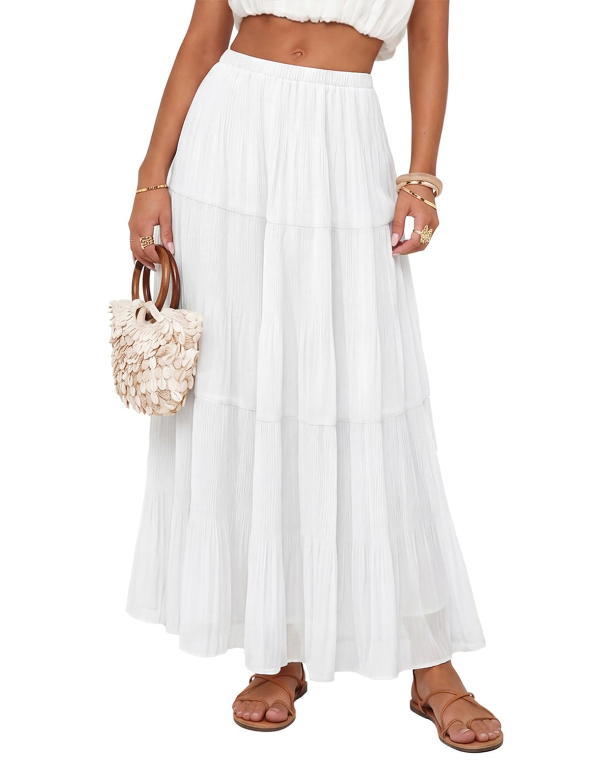 Women's Chiffon Maxi Skirt Pleated High Waisted Flowy Long Skirts