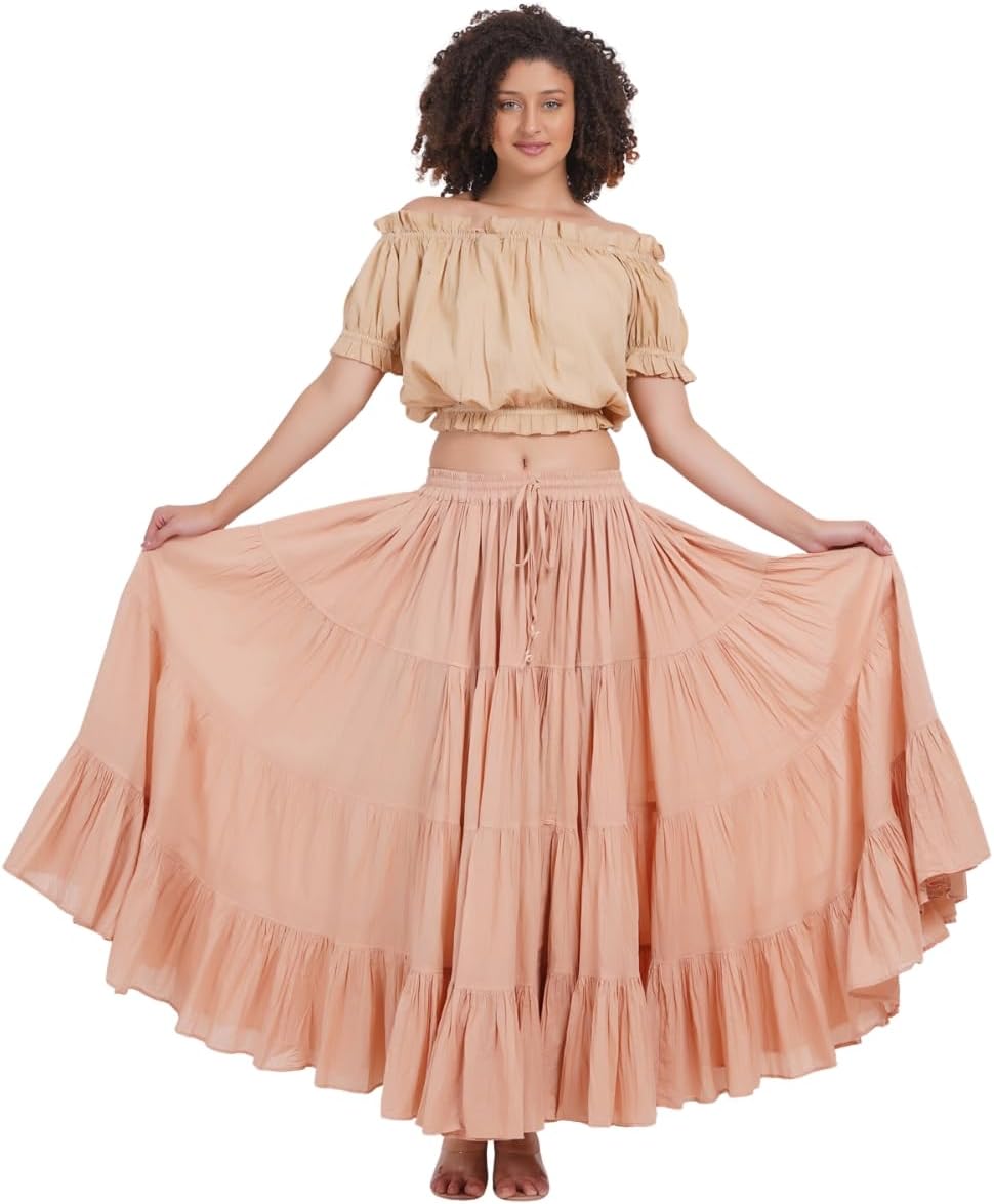 Wevez® Women's Plus Size Maxi Skirt Gypsy 25 Yard Long Flowy Solid Color Cotton Renaissance Skirt