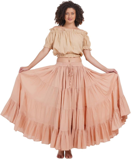 Wevez® Women's Plus Size Maxi Skirt Gypsy 25 Yard Long Flowy Solid Color Cotton Renaissance Skirt