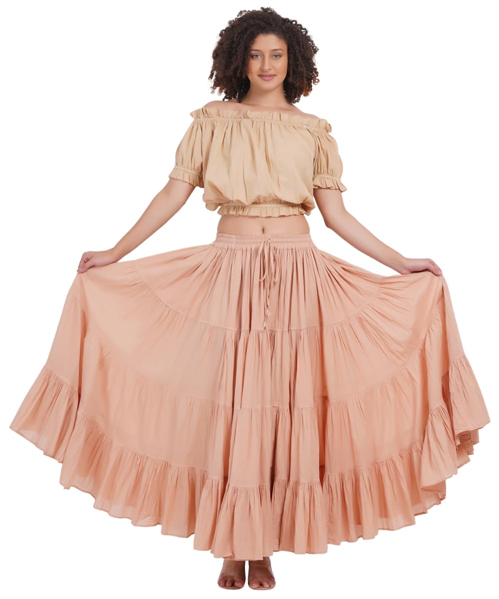 Wevez® Women's Plus Size Maxi Skirt Gypsy 25 Yard Long Flowy Solid Color Cotton Renaissance Skirt