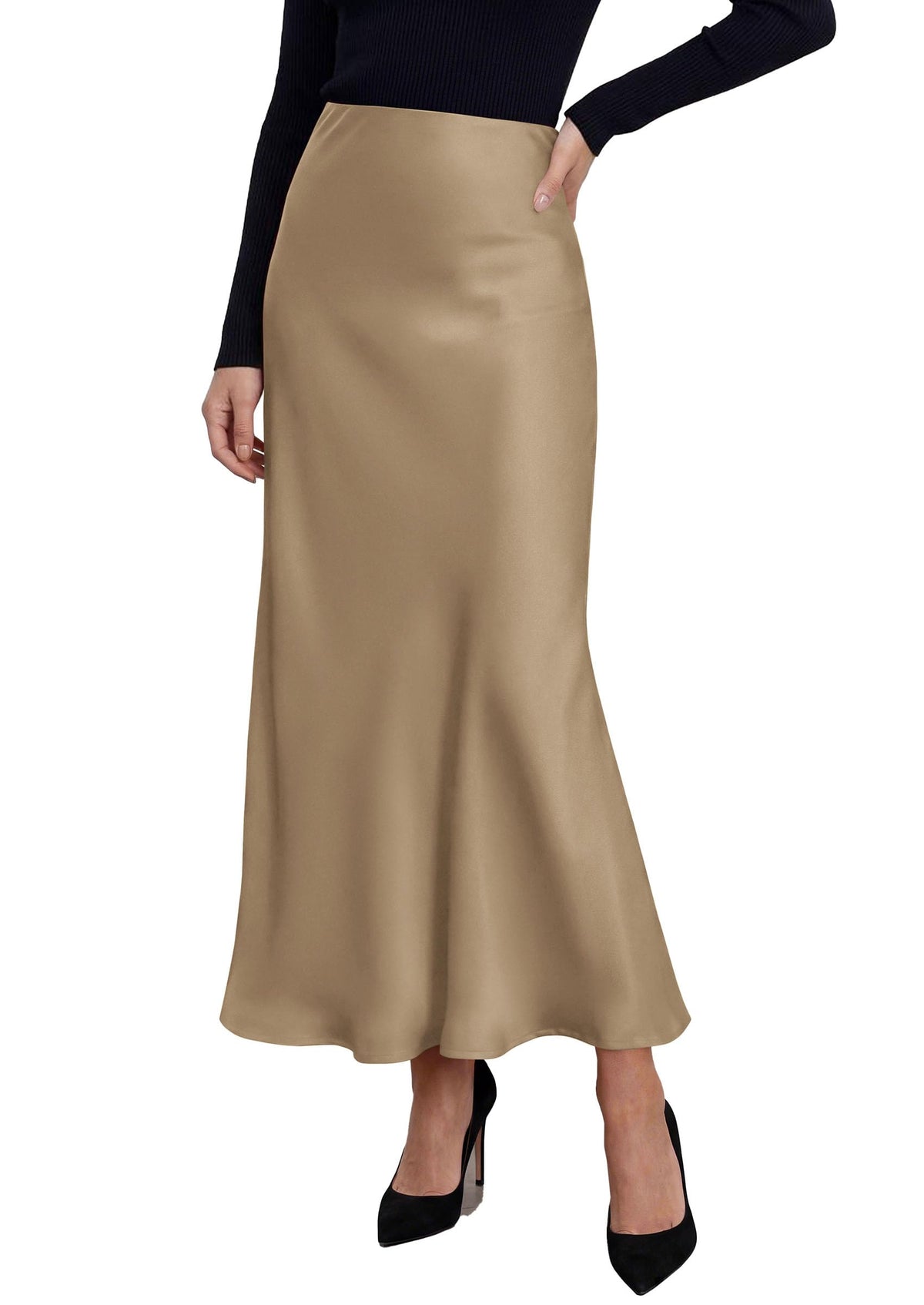 PRETTYGARDEN Women's Silk Satin Maxi Skirts Fall Clothes