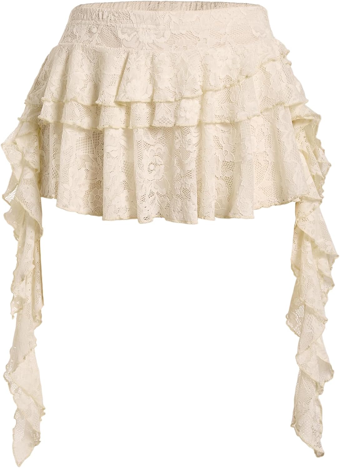 BEAUDRM Women's Y2k Boho Lace Ruffle Mini Skirt Asymmetrical Concert Outfit