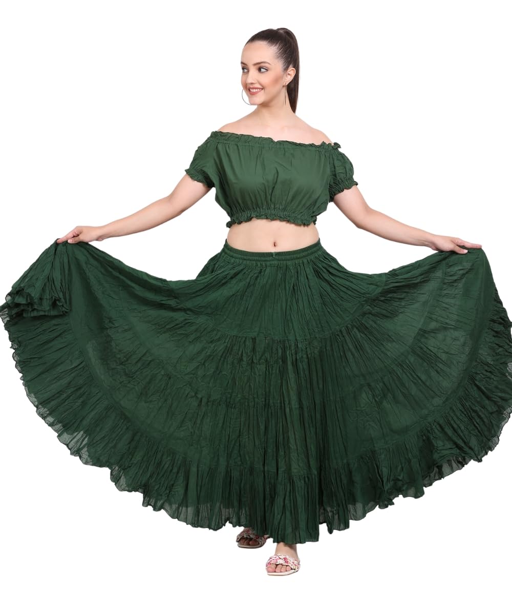 Wevez® Women's Plus Size Maxi Skirt Gypsy 25 Yard Long Flowy Solid Color Cotton Renaissance Skirt