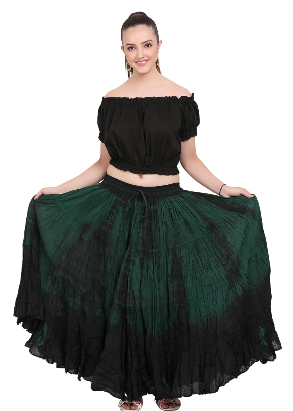 Wevez Women’s 40 Inch Cotton Full Circle Elastic Waist Tribal Fusion Belly Dance A Line Plus Size Maxi Skirt