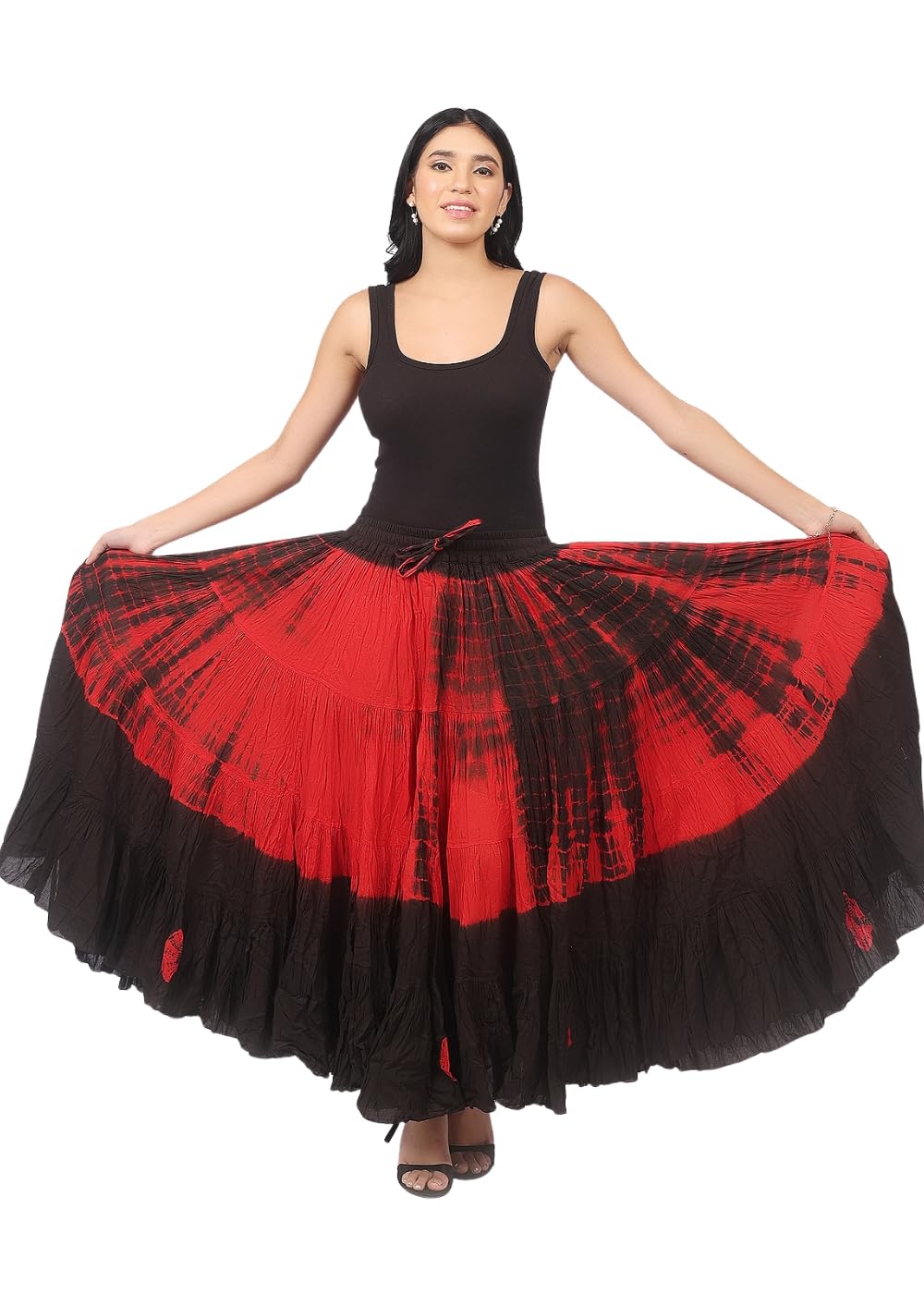 Wevez Women's 25 Yard Casual High Waist Long Maxi Skirt with Elastic Waistband Flared Cotton Skirts for Women