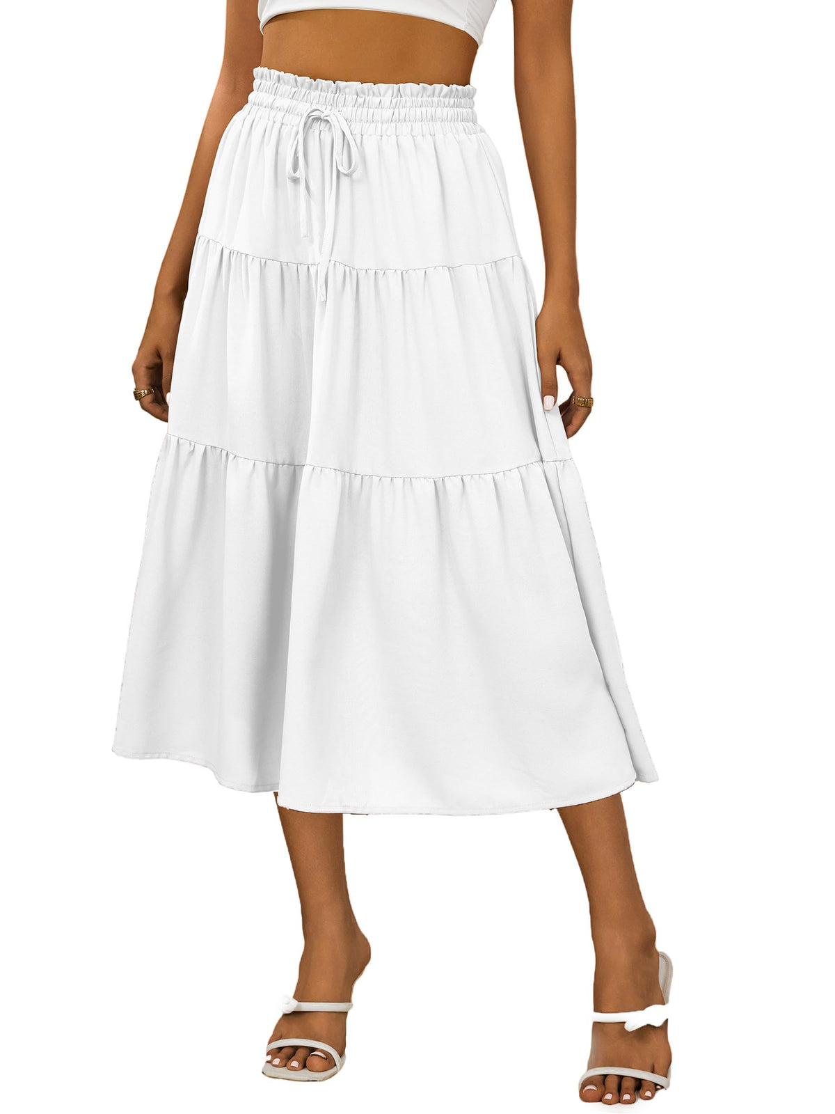 Anbech Womens Boho Midi Skirts A-Line Casual Flowy Elastic High Waist