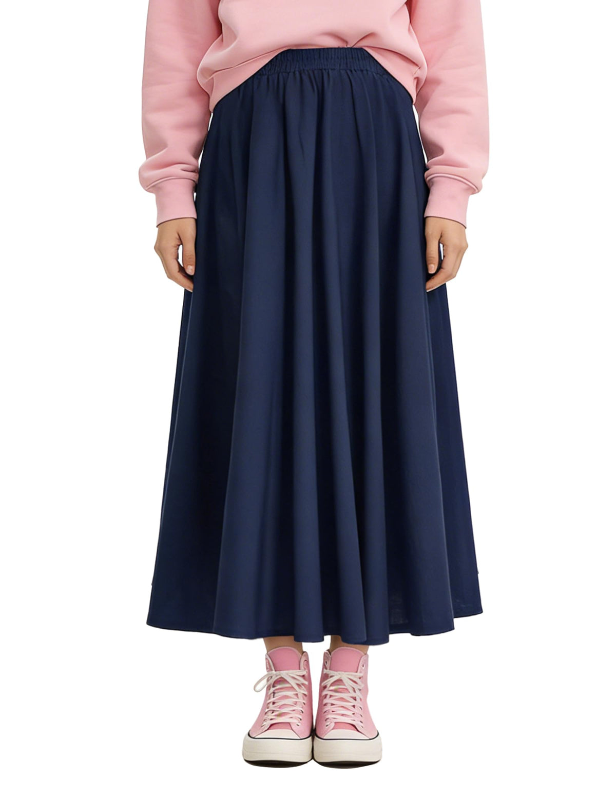 Soojun Women's Solid Cotton Linen Retro Vintage A-line Long Flowy Skirts